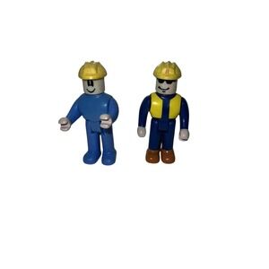 Rokenbok System Construction Worker Figures Lot of 2 Blue Yellow 2.5in Tall